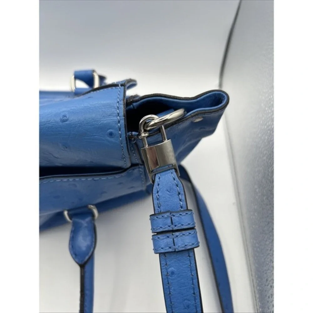 Milly Satchel Bag Women Cobalt Blue Ostrich Embossed Leather Satchel Crossbody